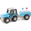 New Classic Toys Wooden Tractor with Trailer and Milk Bottles